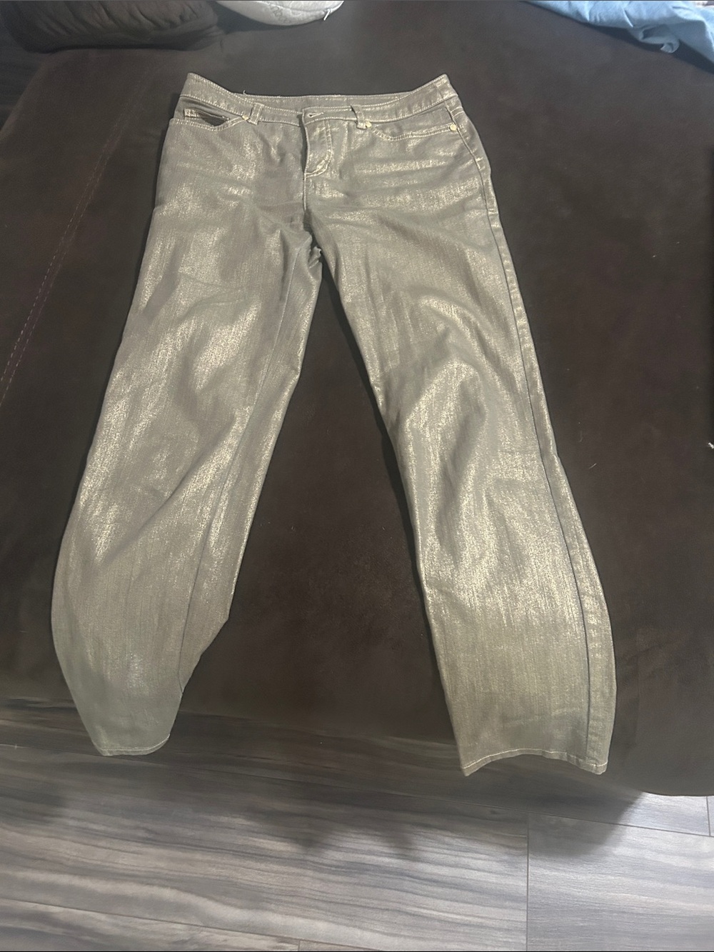 Anne Klein Olive Green Pants with Metallic Waistband